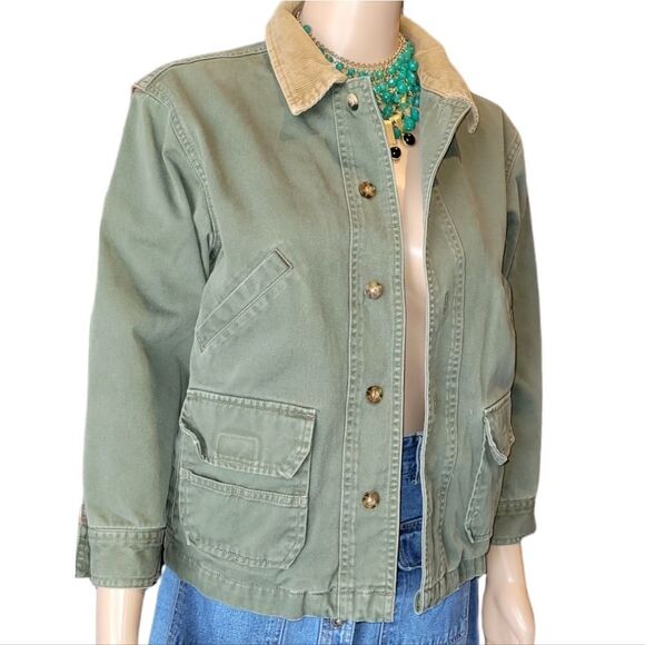 Woolrich Military Green Button-Front Flannel Jacket Cotton Lined with corduroy - Picture 1 of 13